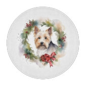 Biewer Terrier Kerstkrans Feestelijke Pup Snijplank (Voorkant)