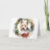 Biewer Terrier Kerstkrans Festieve Pup Kaart (Voorkant)
