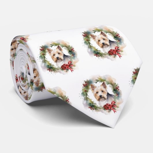 Biewer Terrier Kerstkrans Festieve Pup  Stropdas (Opgerold)