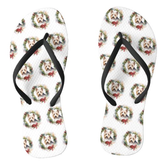Biewer Terrier Kerstkrans Festieve Pup Teenslippers (Voetbed)