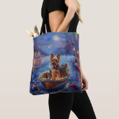 Biewer Terrier Kerstmis Feestelijke Reis Tote Bag (Dichtbij)