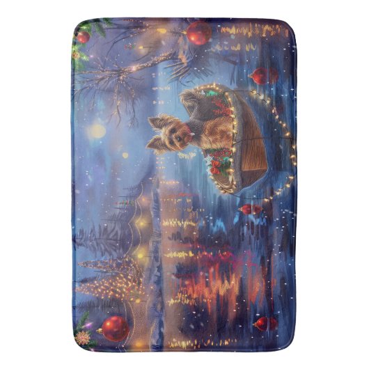 Biewer Terrier Kerstvakantie Badmat (Voorkant Verticaal)