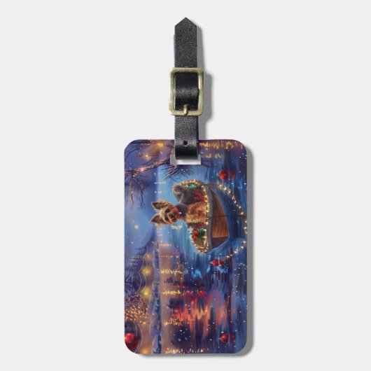 Biewer Terrier Kerstvakantie Bagagelabel (Voorkant verticaal)