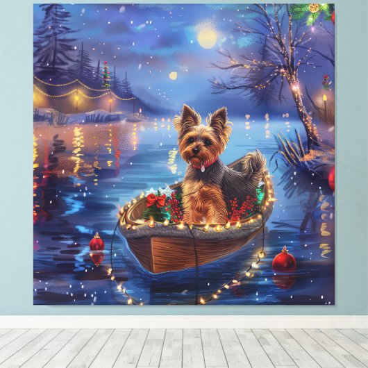 Biewer Terrier Kerstvakantie Canvas Afdruk (Insitu (Houten vloer))