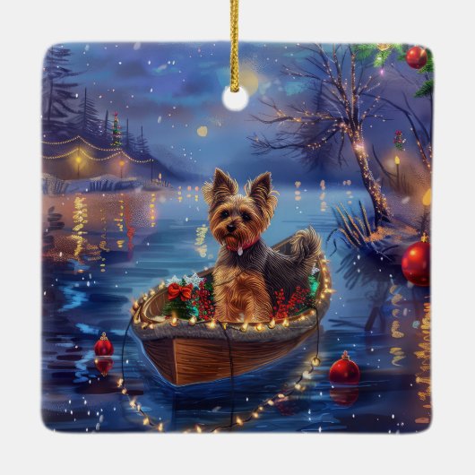 Biewer Terrier Kerstvakantie Keramisch Ornament (Achterkant)