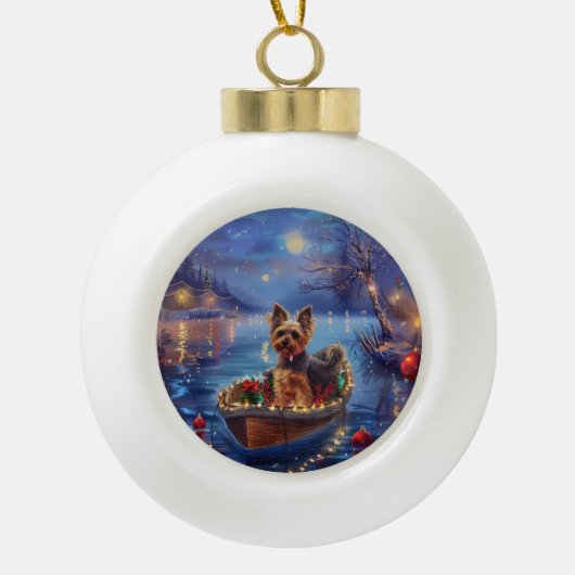Biewer Terrier Kerstvakantie Keramische Bal Ornament (Voorkant)
