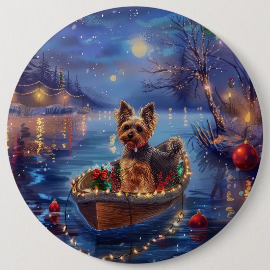 Biewer Terrier Kerstvakantie Ronde Button 6,0 Cm (Voorkant)