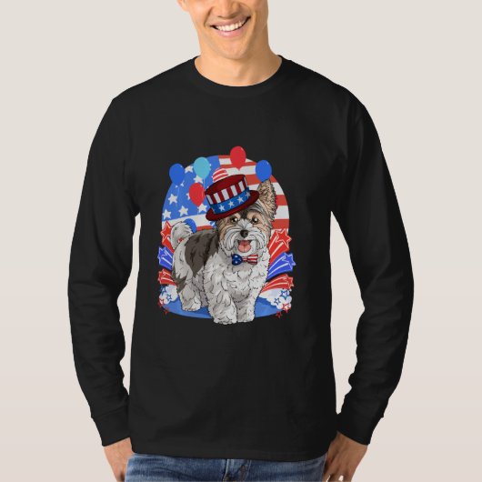 Biewer Terrier Merica, 4 juli Amerikaanse vlag Pa T-shirt (Voorkant)