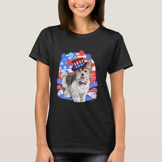 Biewer Terrier Merica, 4 juli Amerikaanse vlag Pa T-shirt (Voorkant)