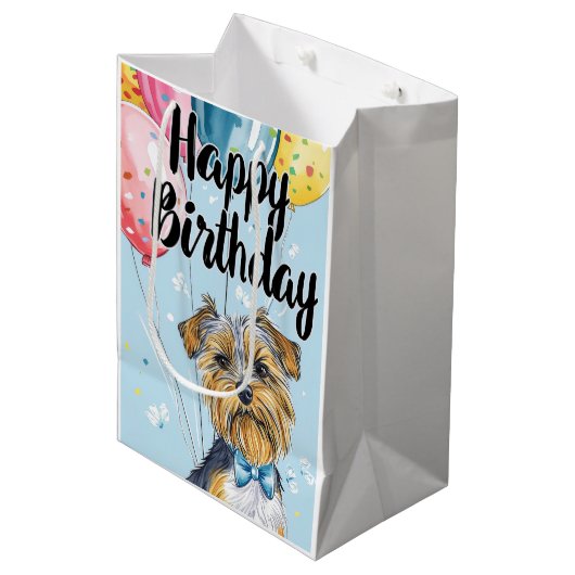 Biewer Terrier met Ballonnen Medium Cadeauzakje (Voorkant Gekanteld)