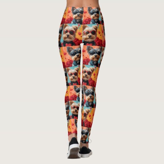 Biewer Terrier met hart Rozen Valentijnsdag Leggings (Achterkant)
