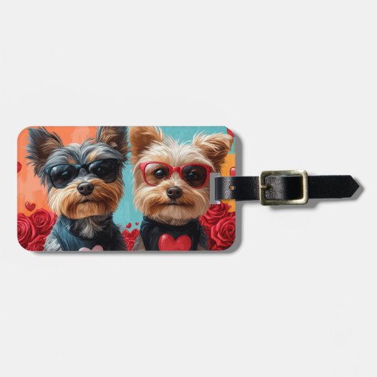 Biewer Terrier Met Hartrozen Valentijnsdag Bagagelabel (Voorkant horizontaal)