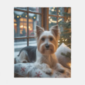 Biewer Terrier met kerstlichtjes vakantie Fleece Deken (Voorkant)