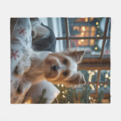 Biewer Terrier met kerstlichtjes vakantie Fleece Deken (Voorkant (Horizontaal))