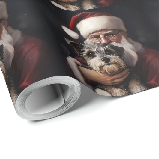 Biewer Terrier met Kerstman Feestelijke Kerstmis Cadeaupapier (Rol Hoek)