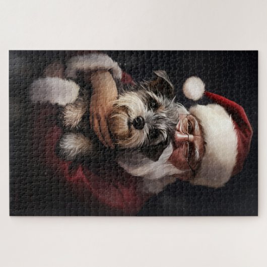Biewer Terrier met Kerstman Feestelijke Kerstmis Legpuzzel (Horizontaal)
