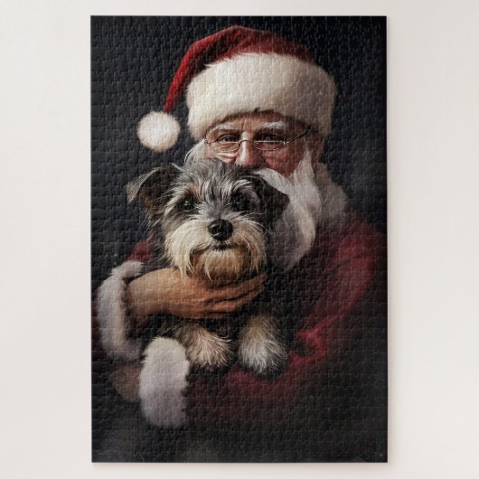Biewer Terrier met Kerstman Feestelijke Kerstmis Legpuzzel (Verticaal)