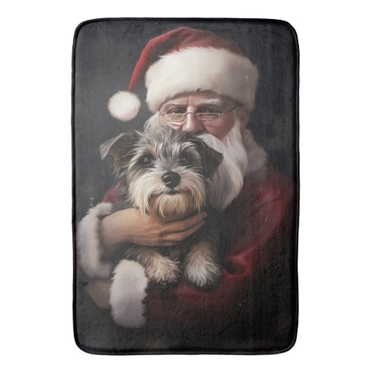 Biewer Terrier met Kerstman Festieve Kerstmis Badmat (Voorkant Verticaal)