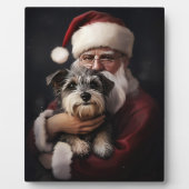 Biewer Terrier met Kerstman Festieve Kerstmis Fotoplaat (Voorkant)