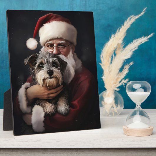 Biewer Terrier met Kerstman Festieve Kerstmis Fotoplaat (Zijkant)