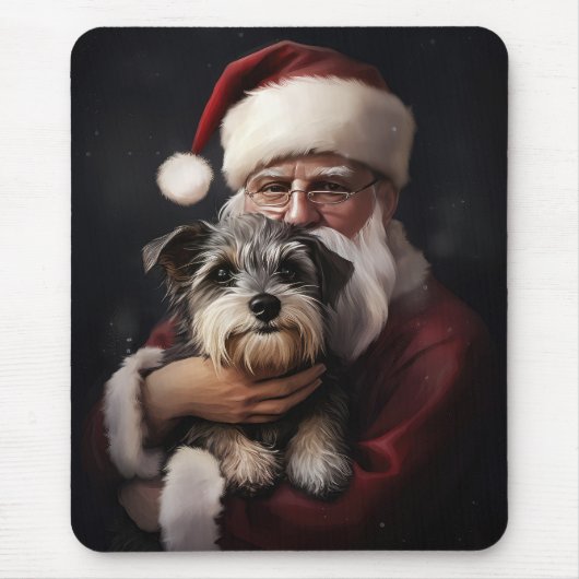 Biewer Terrier met Kerstman Festieve Kerstmis Muismat (Voorkant)