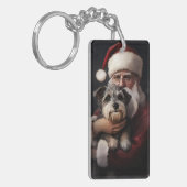 Biewer Terrier met Kerstman Festieve Kerstmis Sleutelhanger (Voorkant Links)
