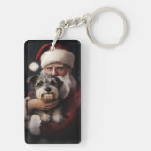 Biewer Terrier met Kerstman Festieve Kerstmis Sleutelhanger (achterkant)