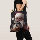 Biewer Terrier met Kerstman Festieve Kerstmis Tote Bag (Dichtbij)