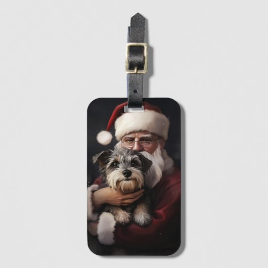 Biewer Terrier met Kerstman Festive Kerstmis Bagagelabel (Voorkant (verticaal))