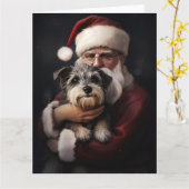 Biewer Terrier met Kerstman Festive Kerstmis Kaart (Gele Bloem)