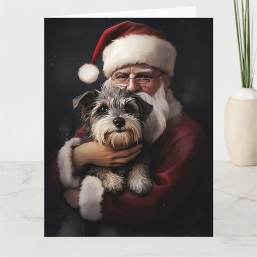 Biewer Terrier met Kerstman Festive Kerstmis Kaart (Voorkant)