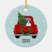 Biewer Terrier met kerstrood vrachtwagen Keramisch Ornament (Voorkant)