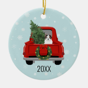 Biewer Terrier met kerstrood vrachtwagen Keramisch Ornament