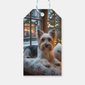 Biewer Terrier met kerstverlichting Vakantie Cadeaulabel (Achterkant)