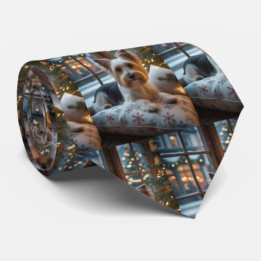 Biewer Terrier met kerstverlichting Vakantie Stropdas (Opgerold)