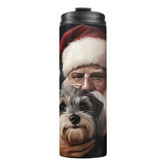 Biewer Terrier met Sinterklaas Festive Kerstmis Thermosbeker (Voorkant)