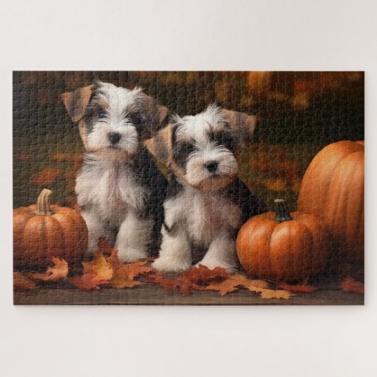 Biewer Terrier Pup Autumn Delight Pompoen Legpuzzel (Horizontaal)