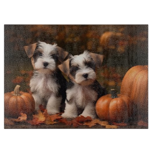 Biewer Terrier Pup Autumn Delight Pompoen Snijplank (Voorkant)