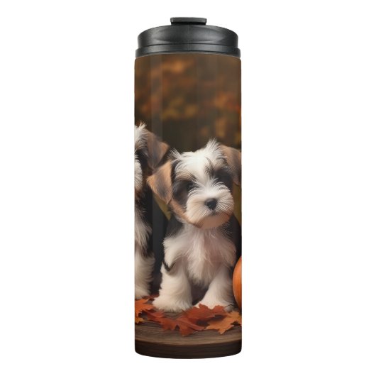 Biewer Terrier Pup Autumn Delight Pompoen Thermosbeker (Voorkant)