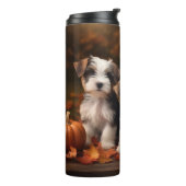 Biewer Terrier Pup Autumn Delight Pompoen Thermosbeker (Gedraaid links)