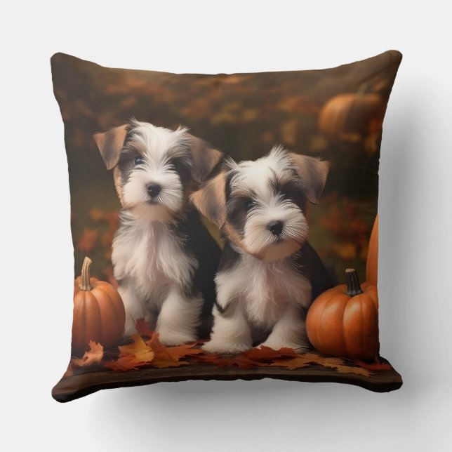 Biewer Terrier Pup Autumn Delight Pumpkin Kussen (Achterkant)