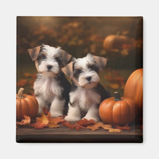 Biewer Terrier Pup Autumn Delight Pumpkin Magneet (Voorkant)