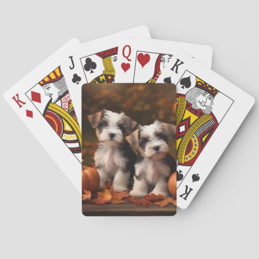 Biewer Terrier Pup Autumn Delight Pumpkin Pokerkaarten (Achterkant)