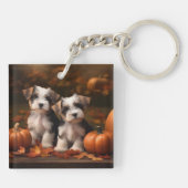 Biewer Terrier Pup Autumn Delight Pumpkin Sleutelhanger (Achterkant)