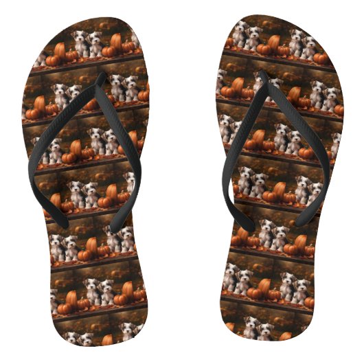 Biewer Terrier Pup Autumn Delight Pumpkin Teenslippers (Voetbed)