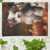 Biewer Terrier Pup Autumn Delight Pumpkin Theedoek (Gevouwen)