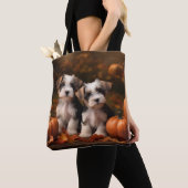 Biewer Terrier Pup Autumn Delight Pumpkin Tote Bag (Dichtbij)
