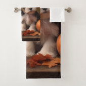 Biewer Terrier Puppy Herfst Delight Pompoen Bad Handdoek (Insitu)