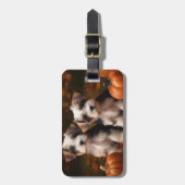 Biewer Terrier Puppy Herfst Delight Pompoen Bagagelabel (Voorkant verticaal)