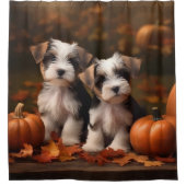 Biewer Terrier Puppy Herfst Delight Pompoen Douchegordijn (Voorkant)